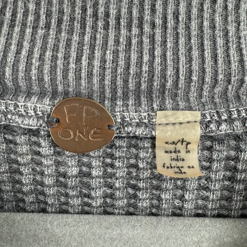 Free People FP One Thermal Top Women XS Gray Waffle Knit High Low Boho